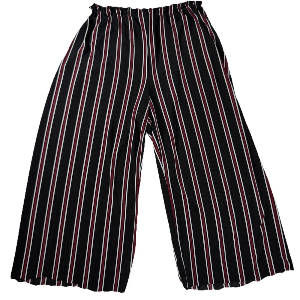 Jon & Anna Pants Stripe Stretch Flowy Wide Leg Pleated Black Red White Palazzo